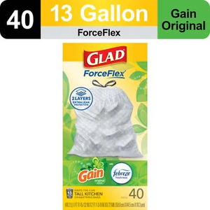 Glad ForceFlex Tall Kitchen Drawstring Trash Bags, 13 Gallon, Gain Original - Picture 1 of 8