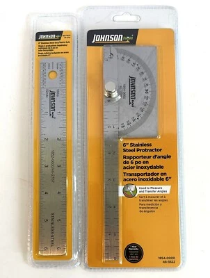 JOHNSON  6" STAINLESS STEEL PROTRACTOR and 6" SS RULER 1854-0000 1852-0600 - Image 1 of 4