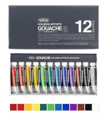 Holbein Artists Gouache Opaque Watercolor Paint 5mL 12 colors set G702 - Image 1 of 2