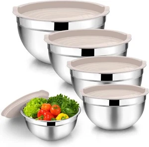 Mixing Bowls With Lids 5piece Stainless Steel Metal Nesting Salad Bowl For - Picture 1 of 3
