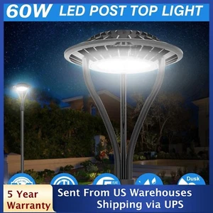 60W Led Post Top Light with Dusk to Dawn 8400LM Outdoor Circular Area Pole Light - Picture 1 of 12