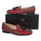 FERUCCI Scottish Red Fabric with Black Leather Tassel Slippers loafers Flats
