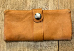 Junior Drake Distressed Orange Soft Leather Long Wallet Gold Hardware READ - Picture 1 of 19