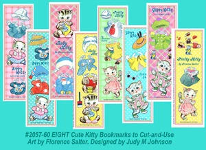Eight Cute KittyPaper Doll Bookmarks: 2 Cardstock Sheets Cut-&-Use #2057-60 - Picture 1 of 3