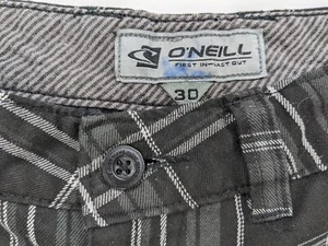 O'Neill Chino Shorts Mens 30 Black Plaid Casual Knee Length Lightweight Comfort - Picture 1 of 10