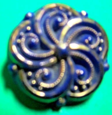 (1) VINTAGE Le CHIC 7/8" GOLD LUSTER SWIRL BLUE GLASS SHANK BUTTON-A2 - Image 1 of 2