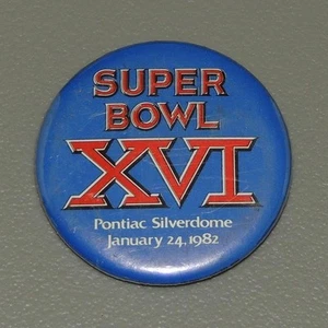 Super Bowl XVI Pontiac Silverdome 24. Januar 1982 49'ers vs Bengals Pinback Button - Bild 1 von 2