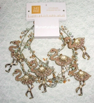 Guirnalda de flamenco adornada rosa 6 pies de largo - cuentas de Navidad pino 34 Foto 1 de 4