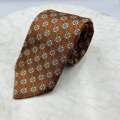 ROBERT TALBOTT Men's Silk Necktie Jacquard Geometric Copper Brown 3.5x59" - Image 1 of 4