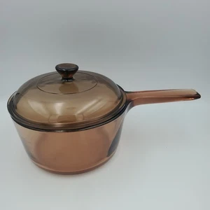 Vintage Pyrex Vision Corning Ware Amber Glass 1.5L Sauce Stock Pot w/Lid USA - Picture 1 of 6