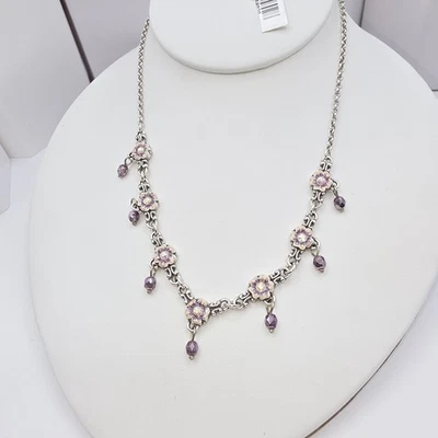 "Collar Brighton nuevo con etiquetas Forget Me Not cuentas lavanda flores de cristal 18-20"""  Foto 1 de 4