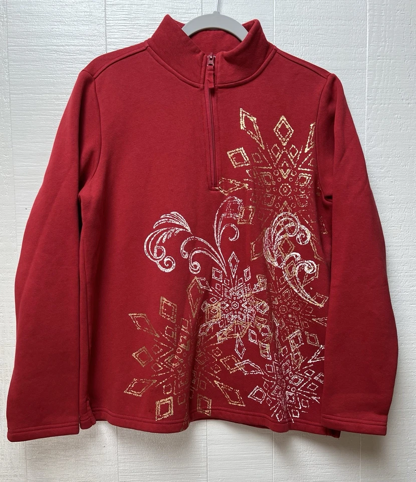 Moletom Pulôver LAURA SCOTT Feminino Tamanho M Estampa Vermelha/Dourada 1/4 Zíper - Imagem 1 de 4