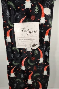 Let It Snow Übergröße 50x70 Plüsch bedruckt Überwurf Decke schwarz mit Urlaubswichteln - Bild 1 von 5