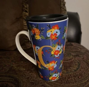 Latte Coffee Tea Cup Mug Floral Flowers Blue Monogrammed with The Letter "C" - Picture 1 of 3