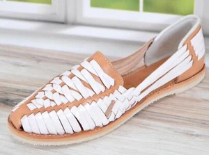 NEW Redhawk Leather Company Hand Woven Leather Huaraches Shoes Size 10 White - Picture 1 of 9