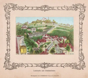 Dresden-Loschwitz. Drahtseilbahn. Farblithographie von 1890 auf Werbetafel - Picture 1 of 2