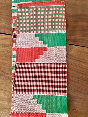 VTG MCM Hand-Woven Tribal Table Runner 5" X 64" Long Orange Green White - Image 1 of 4
