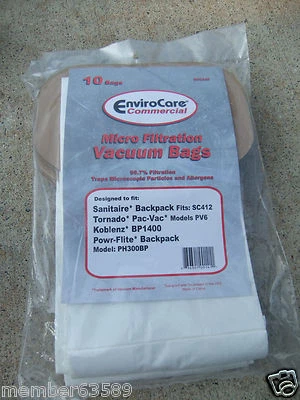  BV-2 Sanitaire 62370 Back Pack Tornado Tennant Cleanmax  Vacuum Bags SC412 - Image 1 of 2