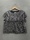 Altar’d State Blouse Women’s Medium Silver And Rose Gold Sequins Ruffle Lined