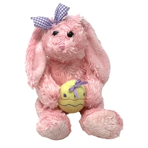 MINE ALONE Pink Bunny Rabbit with Yellow Easter Egg 13" Plush Purple Bow - Picture 1 of 5