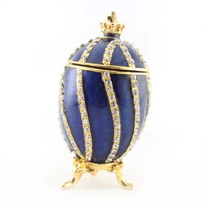 Blaues Faberge Ei Schmuck Schmuckkästchen Dekoration Geschenk süß Geschenk sammeln 02026B - Bild 1 von 3