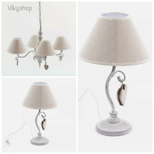 LAMPADARIO Shabby + 2 LAMPADA COMODINO GRIGIO PARALUME CAMERA SET 3 PEZZI cuore - Picture 1 of 3