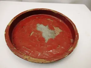 Antique Burmese Lacquerware Old Lacquer Plate Tray Round Red Wooden Rare Old "13 - Picture 1 of 6