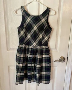 POLO RALPH LAUREN  Big Girl’s 14  Green Navy Plaid Fit & Flare Flannel Dress NWT - Picture 1 of 12