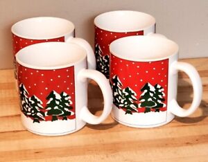 Lot vintage de 4 tasses à café Jebba rouge et blanc avec arbres vacances de Noël