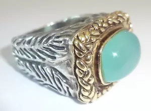 Splendido anello DIAN MALOUF oro giallo 14 carati argento sterling pietra acquatica misura 6 - Foto 1 di 10