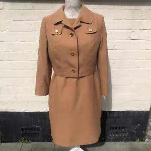 Women’s Vintage Aubrey Segal Dress Suit Size 16 Ochre 100% Wool Dress & Jacket - Picture 1 of 21