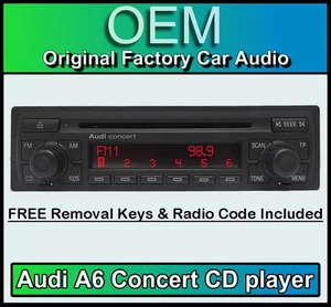 Audi A6 CD player stereo with radio code and removal keys Concert car headunit - Picture 1 of 4