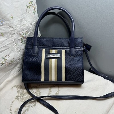 Mini bolso bandolera Nautica azul a rayas con cremallera superior Foto 1 de 4