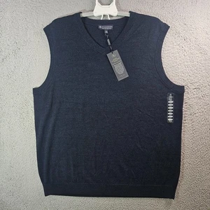 $89 NUEVO Chaleco Suéter Hart Schaffner Hombres 2XT Alto Cuello en V 100% Lana Merino Azul Marino - Imagen 1 de 10
