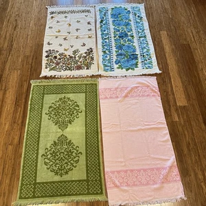 Mixed Lot of Four Vintage Bath Towels Green, Blue, Flowers, Butterflies - Picture 1 of 13