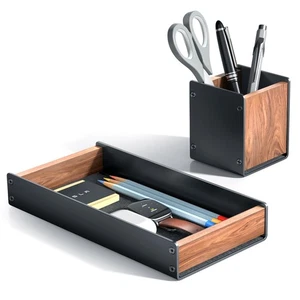 UPERGO Walnut Desk Tray with Pen Holder Set, Natural Wooden Desk Drawer Organ... - Picture 1 of 6