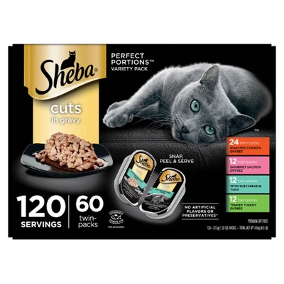 Bandejas de comida húmeda para gatos Sheba Perfect Portions paquete de variedad, 60 ct., 2,6 oz. Foto 1 de 3