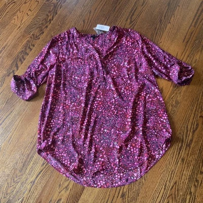 NUEVA Camisa Túnica Torrid Harper Georgette Popover Rosa Púrpura Paisley 2XL NUEVA CON ETIQUETAS Foto 1 de 4