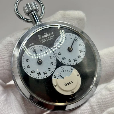 Cronómetro mecánico Hanhart 1/10 segundo tres registros esfera negra Alemania Foto 1 de 4