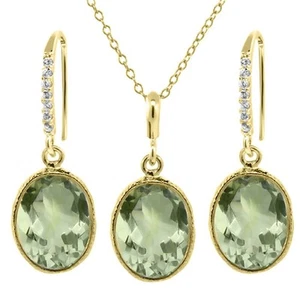 15.00 Ct Amethyst 14x Oval 18K Yellow Gold Plated Silver Jewelry Set 18" Chain - Picture 1 of 3