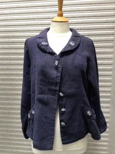 Out of Xile linen navy jacket, size large, pretty button detailing, pockets - Picture 1 of 11