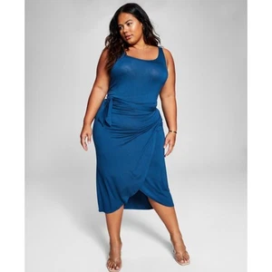 And Now This Trendy Plus Size Side-Tie MIDI Dress Navy Women's Size 1X - Picture 1 of 4