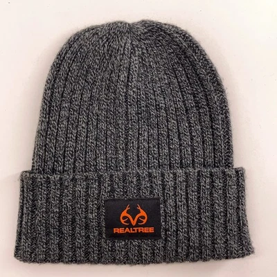 Realtree Gris Oscuro Punto Acanalado Invierno Puño Reloj Gorra Naranja Cuerno Parche Foto 1 de 4