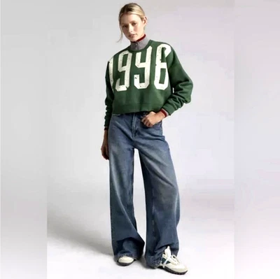 URBAN OUTFITTERS Retro 1998 GRÁFICO Recortado Cuello Redondo VERDE Pullover SUDADERA XS Foto 1 de 4
