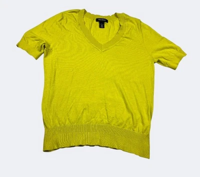 White House Black Market Green V-Neck Sweater Short Sleeve Stretch Knit Large - Image 1 of 4