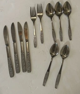 11 Pieces Vintage Custom craft Stainless Steel Flatware CUS10 Roses JAPAN #S2 - Picture 1 of 4