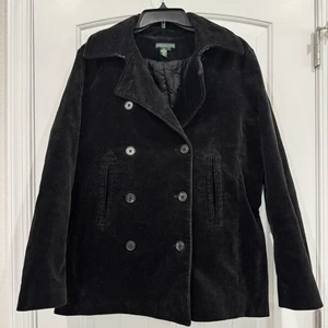 Lauren Jeans Co Ralph Lauren Black Corduroy Peacoat Jacket Womens Large - Picture 1 of 6