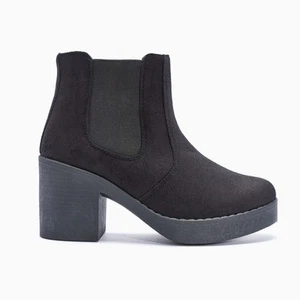 Truffle Star Black Ankle Boots Microfiber Heels Platform Ladies Vegan - Picture 1 of 1