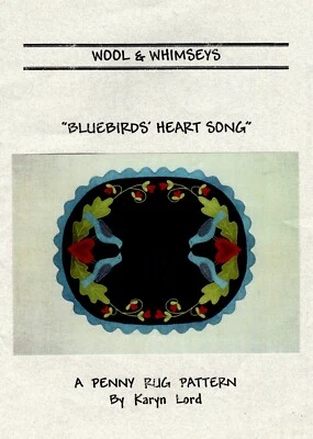 Bluebirds Heart Song Wool Penny Rug Pattern by Wool & Whimseys - Image 1 of 2