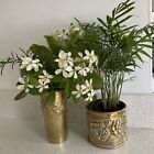 Vintage Arts & Crafts Brass Flower Vase & Small Brass Plant Holder, Embossed